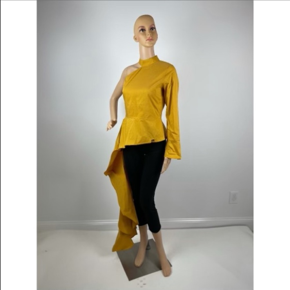 Yellow Asymmetrical Ruffle Peplum Top